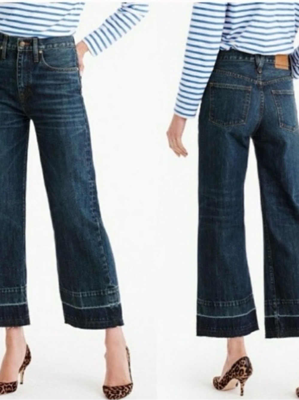 J.CREW Point Sur Denim Dark Wash High Rise Released Hem Crop Wide Leg Jeans 26